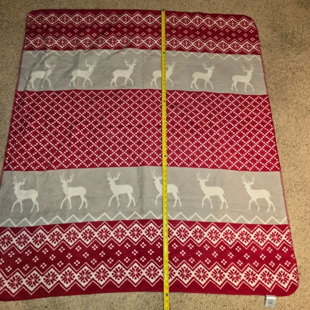 COTTON‎ EDITION Soft Red White Reindeer Blanket 60% Cotton Reversible 60